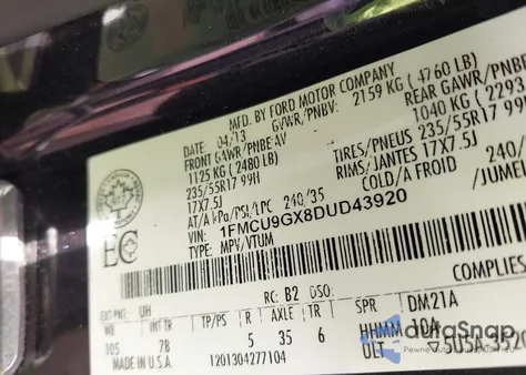 2013 Ford Escape Se from USA, damaged, VIN 1FMCU9GX8DUD43920